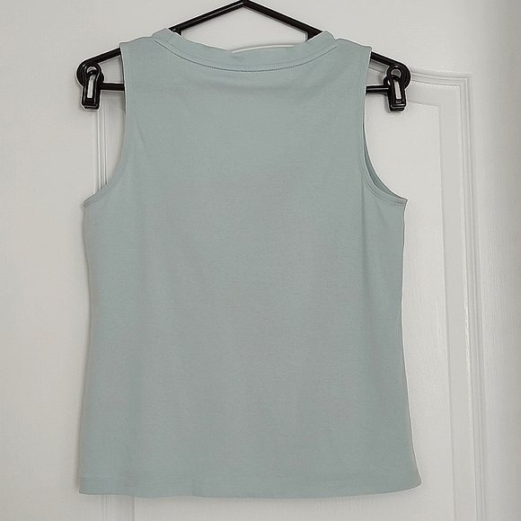 Talbots Ruffle Front Tank Top Aqua Green Blue Pima Cotton PM Petite Medium - Picture 3 of 4